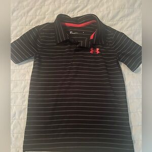 Under Armour Black Polo with White Stripes and Red Logo